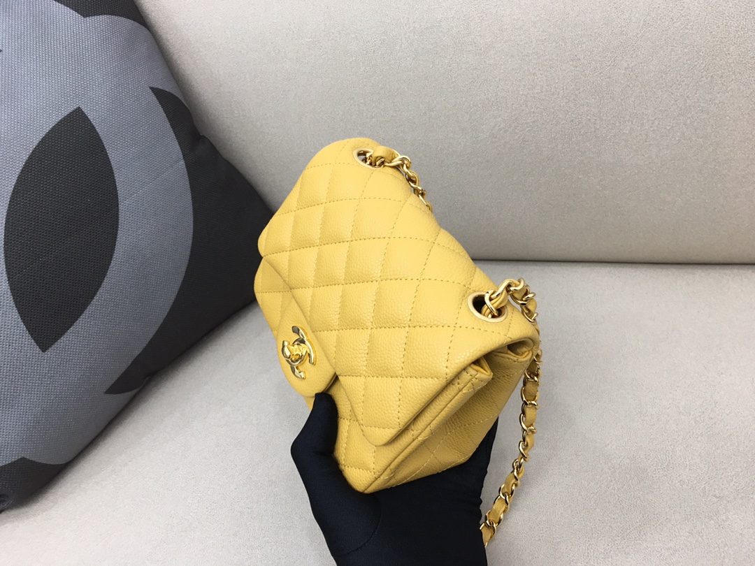 Mini Classic Flap Caviar Bag A01115 Yellow/Gold